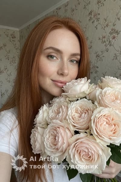 Девушка с пышным букетом садовых роз